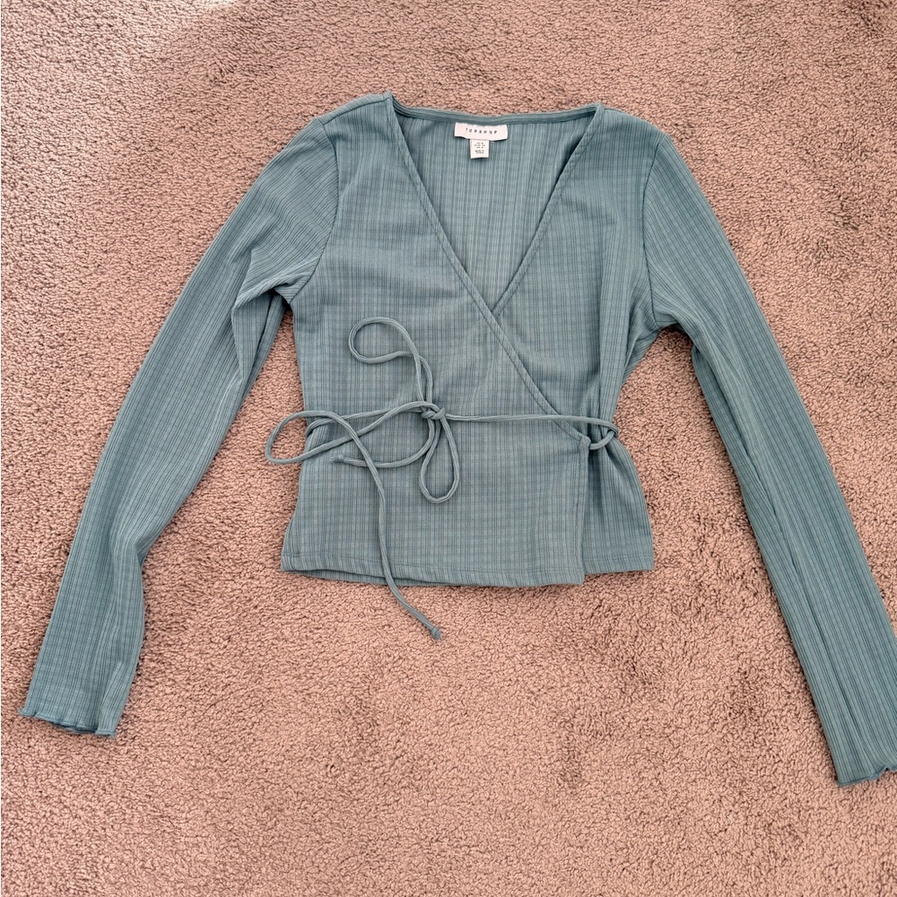 Topshop Teal Wrap Blouse